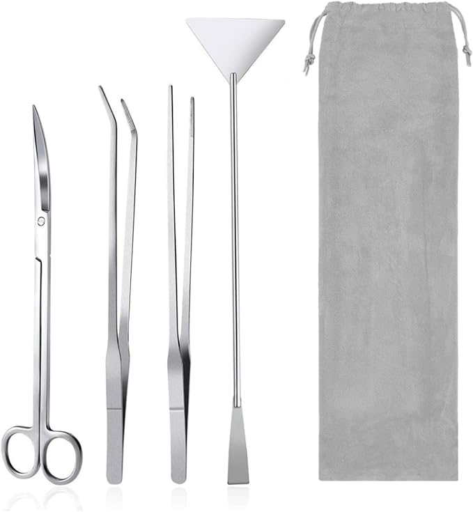 Aquarium Aquascaping Tool Stainless Steel Aquascape Tools Kit 4 in 1 Anti-Rust Fish Tank Starter Kit with Tweezers Scissors Spatula for Aquarium Plants (Silver)-PawvioPets