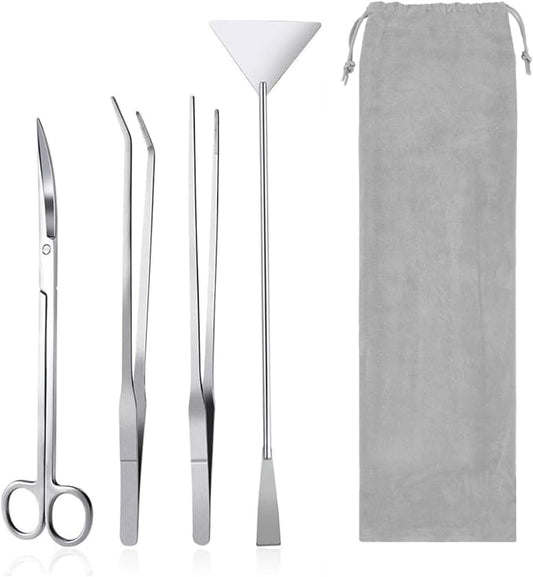 Aquarium Aquascaping Tool Stainless Steel Aquascape Tools Kit 4 in 1 Anti-Rust Fish Tank Starter Kit with Tweezers Scissors Spatula for Aquarium Plants (Silver)-PawvioPets