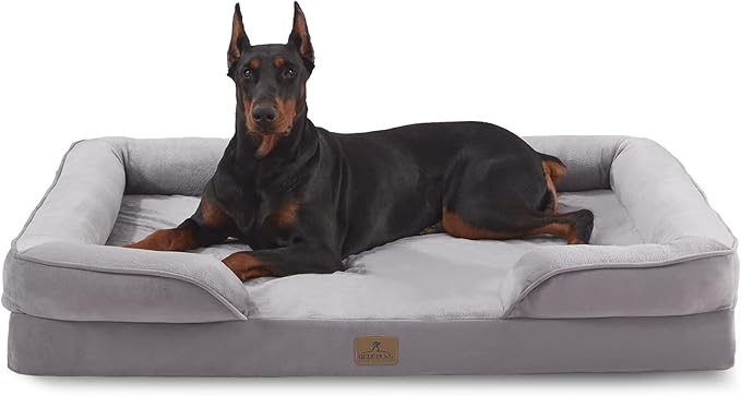 Bedfolks Orthopedic Dog Bed, Waterproof Dog Sofa Bed for Extra Large Dogs, Egg Foam Pet Couch Bed with Removable Washable Cover and Nonslip Bottom, Light Grey-PawvioPets