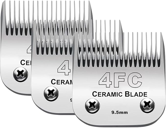 3PCS 4FC Blades Dog Grooming Clipper Replacement Blades Compatible with Andis Pet Clipper/Oster A5/Wahl KM Series Dog Clipper,Ceramic Blade & Stainless Steel Blade-PawvioPets