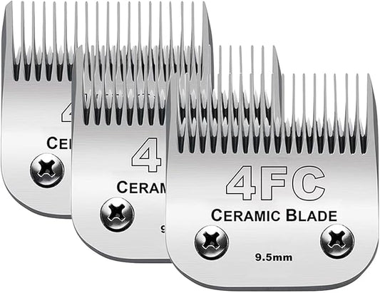 3PCS 4FC Blades Dog Grooming Clipper Replacement Blades Compatible with Andis Pet Clipper/Oster A5/Wahl KM Series Dog Clipper,Ceramic Blade & Stainless Steel Blade-PawvioPets