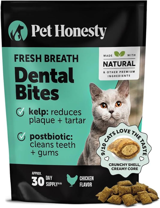 Fresh Dental Bites for Cats - Crunchy & Creamy Cat Dental Treats for Fresh Breath, Plaque + Tartar Control, Cleans Teeth + Gums, Daily Cat Oral Care (30 Day Supply)-PawvioPets