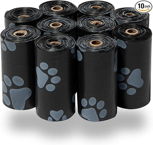 Best Pet Supplies Dog Poop Bags (150 Bags) for Waste Refuse Cleanup, Doggy Roll Replacements for Outdoor Puppy Walking and Travel, Leak Proof and Tear Resistant, Thick Plastic - Black-PawvioPets
