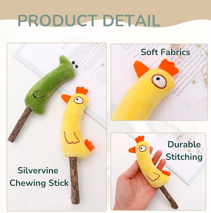4-Piece Catnip Toys with Valerian Stick Catnip Toys with Various Cute Animal Styles, Plush Cat Toys for Indoor Cats, Cat Chew Toys Kitten Toys-PawvioPets