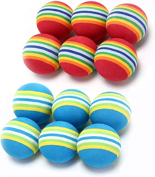 12 Pack 2 Color Rainbow Cat Toy Balls Soft EVA Foam Interactive Indoor Kittens Favorite Toys 1.38" Dia. Small Dogs Puppies Toy Balls Bulk Activity Chase Quiet Play Sponge Ball-PawvioPets