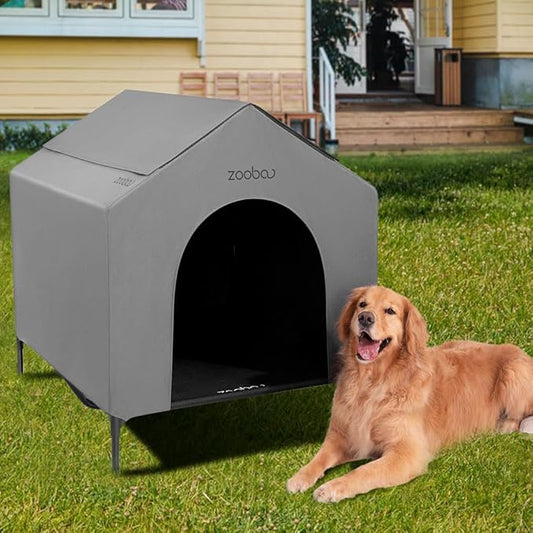 42” Outdoor Dog House for Large Breeds, Durable Large Dog Shelter with Weatherproof 600D PVC Canopy, Breathable 2x1 Textilene Fabric Elevated Dog Bed, XL Dog Kennel for Outside Use-PawvioPets