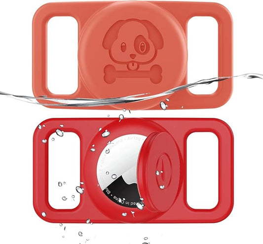 2 Pack Waterproof AirTag Dog Collar Holder Compatible with Apple AirTag, Silicone Hidden Loop Holder for Airtag Tracker, Anti-Lost Dog Collar Air Tag Accessories(Red-Orange)-PawvioPets