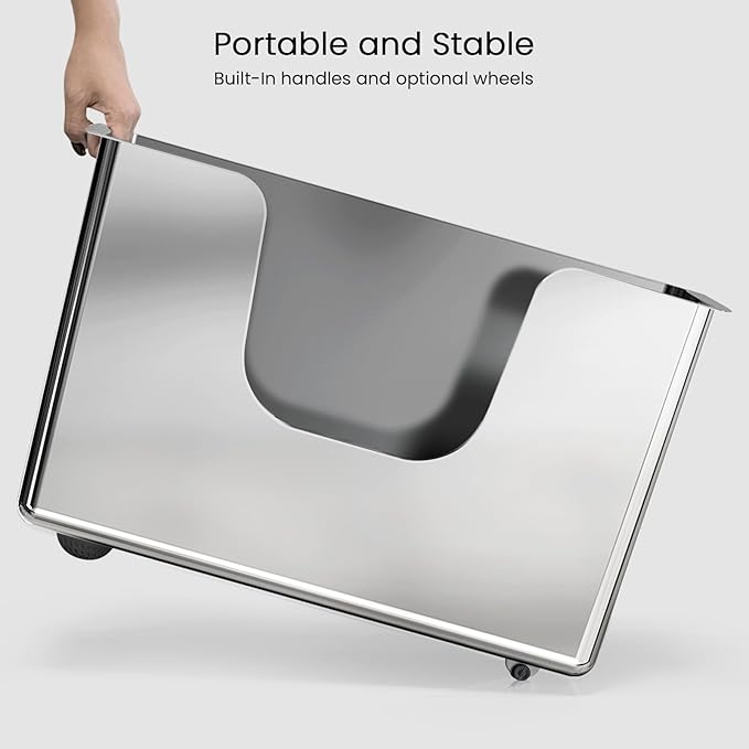 Enclosed Stainless Steel Cat Litter Box 13.8” High Sides, Extra Large Litter Box for Big Cats, XL Metal Kitty Litter Pan Pet Toilet with Wheels for Easy Mobility, Anti-Leakage, Non-Sticky, Easy Clean-PawvioPets