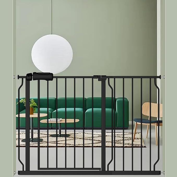 ALLAIBB Extra Wide Pressure Mounted Baby Gate Walk Through Child Kids Safety Toddler Tension White Long Large Pet Dog Gates with Extension for doorways Kitchen (43.31-48.03"/110-122cm, Black)-PawvioPets