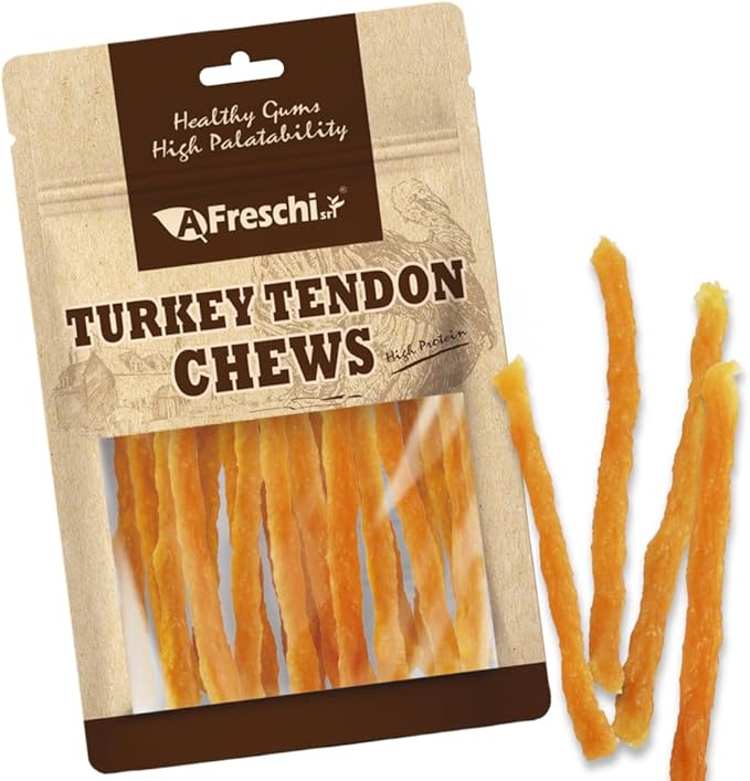 Afreschi Soft Turkey Tendon Strip 3.5 oz, Dog Treats for Soft Series, All Natural Human Grade Dog Treat, Suitable for Training chew, USA-Sourced Turkey Tendon, Rawhide Alternative, Soft Stick-PawvioPets