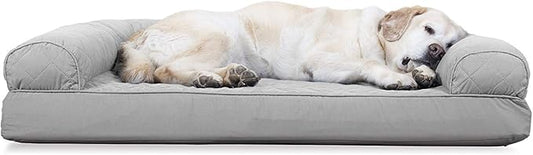 Furhaven Cooling Gel Dog Bed for Large Dogs w/ Removable Bolsters & Washable Cover, For Dogs Up to 95 lbs - Quilted Sofa - Silver Gray, Jumbo/XL-PawvioPets