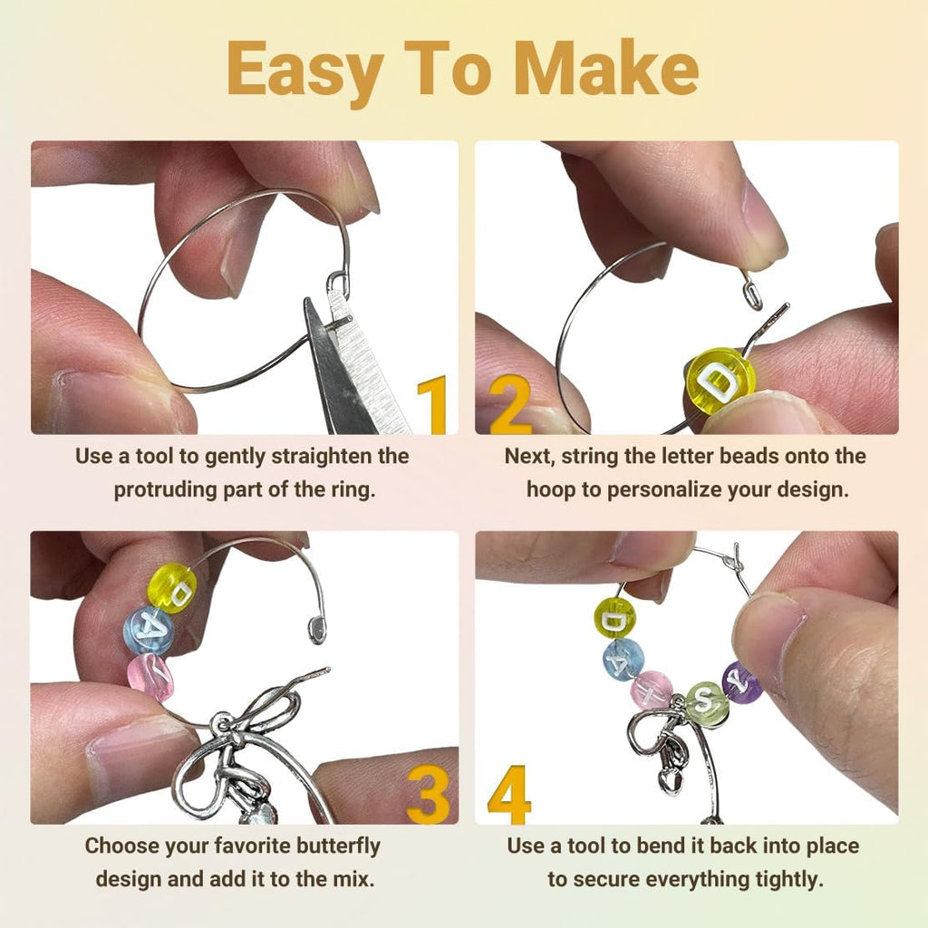 50 Sets Wine Glass Charms, Wine Charms for Stem Glasses, DIY Reusable Drink Markers for Weddings & Bachelorette with Alphabet Beads