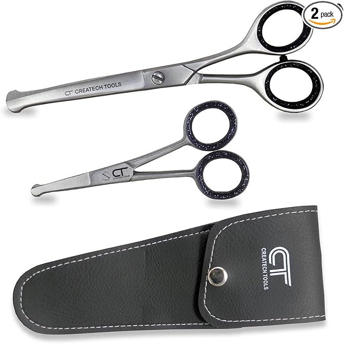CT Pet Cat Dog Grooming Scissors Kit - 6 & 4 inch Hair Cutting Scissors Set, Japanese Stainless Steel Curved Blades with Safety Round Tips for Your Beloved Pets-PawvioPets