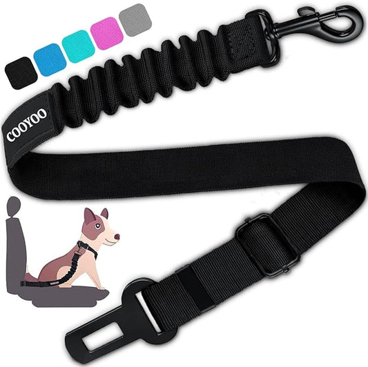 COOYOO Dog Seat Belt,Retractable Dog Car Harness Seat Belt for Car Adjustable Nylon Pet Safety Seat Belts Heavy Duty & Elastic Bungee Buffer-PawvioPets