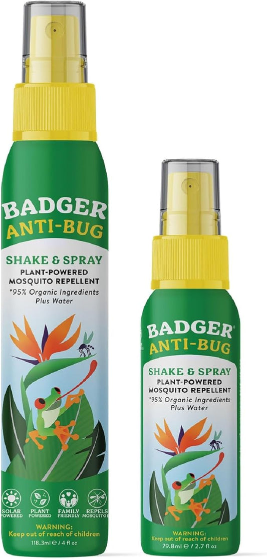 Badger Bug Spray, Family Friendly All Natural Mosquito Repellent w/Organic Essential Oils, Great Smelling Citronella Spray, Effective for 3 Hours, Combo 2-Pack 4 fl oz + 2.7 fl oz-PawvioPets