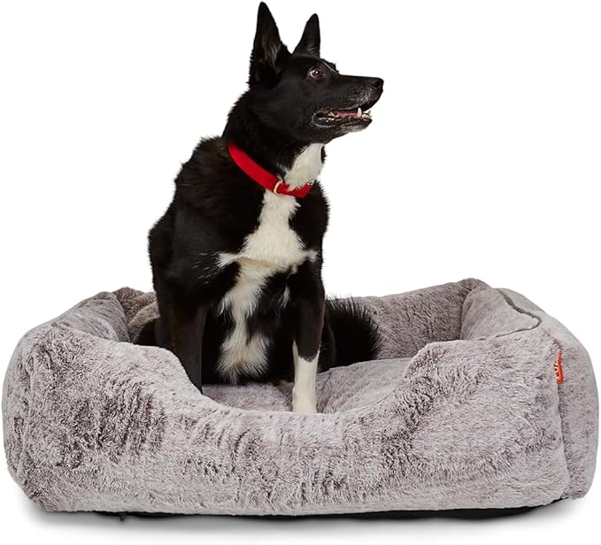 FUZI Luxury Aesthetic Dog Bed for Medium Dogs with Washable Cover, Pet Couch, Pet Bed with Sides, Non-Slip Bottom, Soft and Durable Calming Dog Bed, Faux Rabbit Fur, Medium 31.75x23.6x9.5 Light Grey-PawvioPets