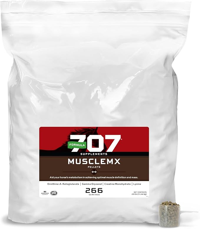 Formula 707 MuscleMx Equine Supplement, 25lb Refill Bag – Conditioning Support and Muscle Builder for Horses with Lysine, Gamma Oryzanol, Creatine & OKG-PawvioPets
