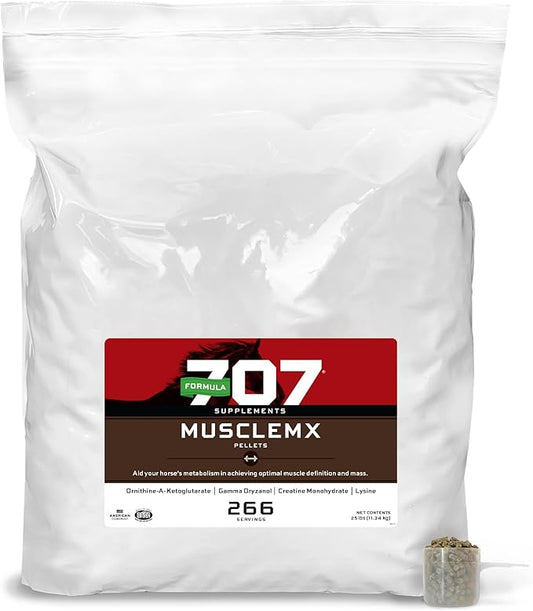 Formula 707 MuscleMx Equine Supplement, 25lb Refill Bag – Conditioning Support and Muscle Builder for Horses with Lysine, Gamma Oryzanol, Creatine & OKG-PawvioPets