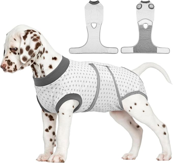 FUAMEY Dog Recovery Suit Male,Dogs Surgery Neuter Suits Puppy Spay Shirts for Female Protect Dog's Skin Anti Licking Abdominal Wounds Doggie Onesie Pet Bodysuit Alternative to Cone Polka Dot S-PawvioPets
