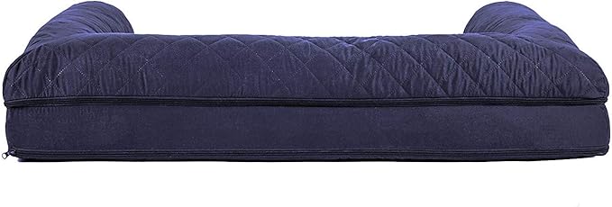 Furhaven Cooling Gel Dog Bed for Large Dogs w/ Removable Bolsters & Washable Cover, For Dogs Up to 95 lbs - Quilted Sofa - Navy (Blue), Jumbo/XL-PawvioPets