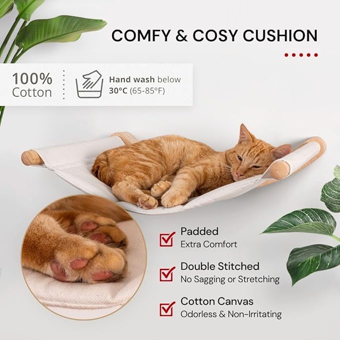 7 Ruby Road Cat Hammock Wall Mounted Shelf with Two Steps Set - Wall Shelves and Perches for Sleeping, Playing, Climbing and Lounging - Modern Cat Bed & Furniture for Indoor and Large Cats or Kitty-PawvioPets