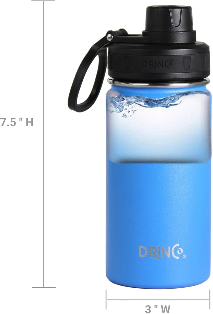 DRINCO Stainless Steel Water Bottle Spout Lid Vacuum Insulated Double Wall Water Bottle Wide Mouth (40oz 32oz 22oz 18oz 14oz) Leak Proof Keeps Cold or Hot (14 oz, 14oz Royal Blue)-PawvioPets