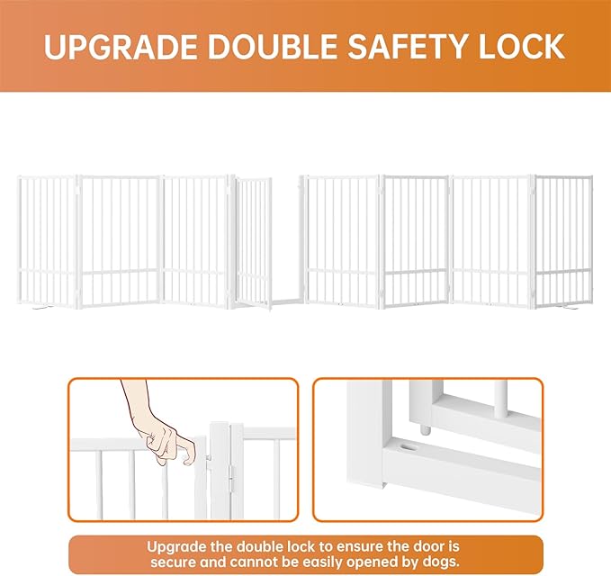 Full Metal Freestanding Dog Gate with Door, 32''Height Foldable Pet Dog Fence for Indoor & Outdoor, 8 Panels Extra Wide Free Standing TallDog Gates for Doorways,House,Stairs,Porch,Deck,Yard-PawvioPets