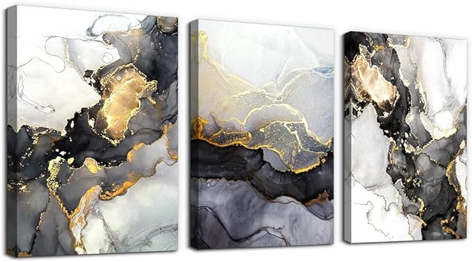 AHUASJART Abstract Canvas Wall Art For Living Room Boho Decor Bedroom Fashion Decors Office Ink Paintings 3 Pcs Framed Pictures Artwork Bathroom Home 16x24''-PawvioPets