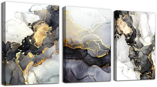 Boho Wall Decor - Abstract Ink Paintings, Framed Wall Art for Living Room, Bedroom & Office - 20" X 28" - 3 Piece Set-PawvioPets