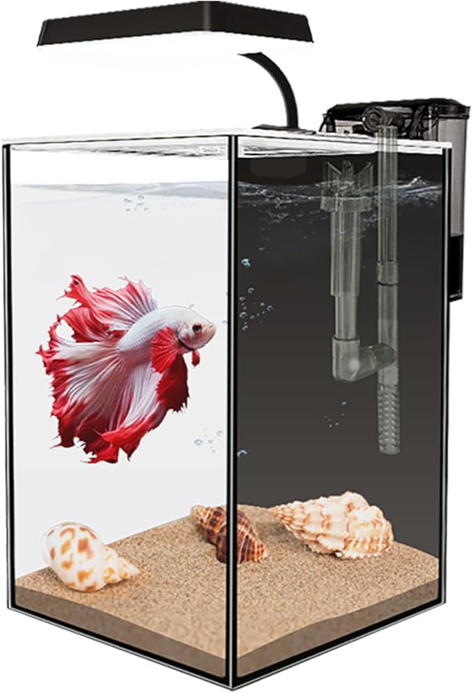 Glass Betta Aquarium Starter Kits 1.5 Gallon Small Fish Tank, Betta Fish Tank with LED Light, Power Filter, Black. 4mm Glass-PawvioPets