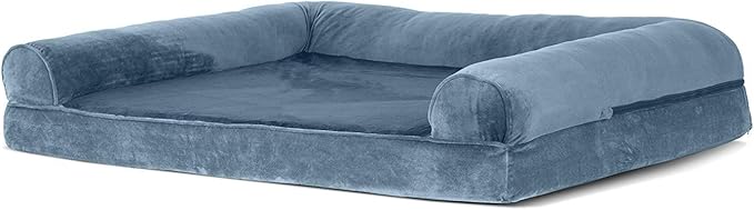 Furhaven Orthopedic Dog Bed for Large Dogs w/ Removable Bolsters & Washable Cover, For Dogs Up to 95 lbs - Faux Fur & Velvet Sofa - Harbor Blue, Jumbo/XL-PawvioPets