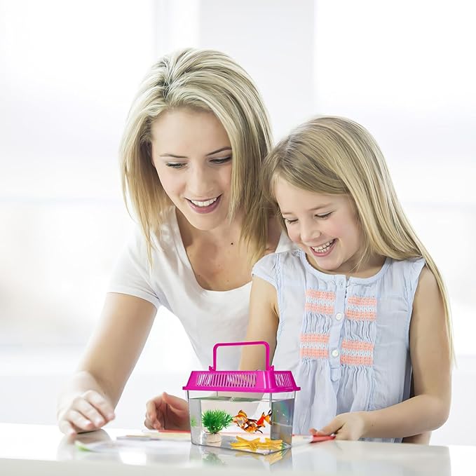 4pcs Mini Fish Tank: Portable Handheld Fish Tank Lightweight Aquarium Mini Portable Snail Terrarium Crabs Habitat for Shrimp Turtle Shrimp Goldfish Beach Toys Plastic (Random Color) 5.89X4.32X3.73In-PawvioPets