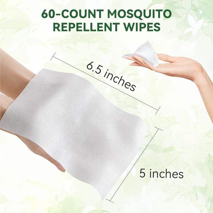 60 PCS Mosquito Repellent Wipes, Individually Wrapped Insect Repellent Wipes Made of Natural Plant-Based Essential Oils, Safe & Effective Insect Protection Perfect for Outdoor Activities, Long-Lasting-PawvioPets