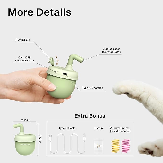 Cat Laser Toys, Automatic Cat Laser Toy Tumbler Design, Rechargeable Cat Laser Pointer 360°Irregular Rotation, 3 Modes Interactive Cat Toy for Indoor Cats of All Ages and Sizes (Green)-PawvioPets