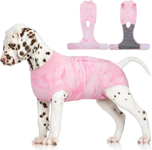 FUAMEY Recovery Suit for Dogs After Surgery,Soft Breathable Dog Bodysuit E-Collar & Cone Alternative Surgical Suit,Male Female Dog Neuter Spay Suits Anti Licking Wounds Onesie Pink Tie Dye XS-PawvioPets