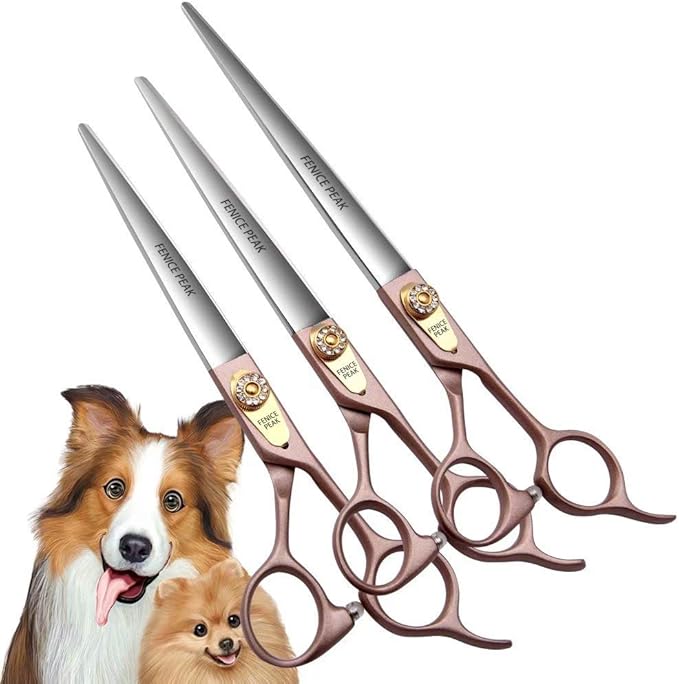 Fenice Peak 8'' Dog Straight Scissors for Grooming 440C Stainless Steel Rose Gold Professional Pet Trimming Scissors Sharp Blades Cutting for Dogs and Cats Shears-PawvioPets