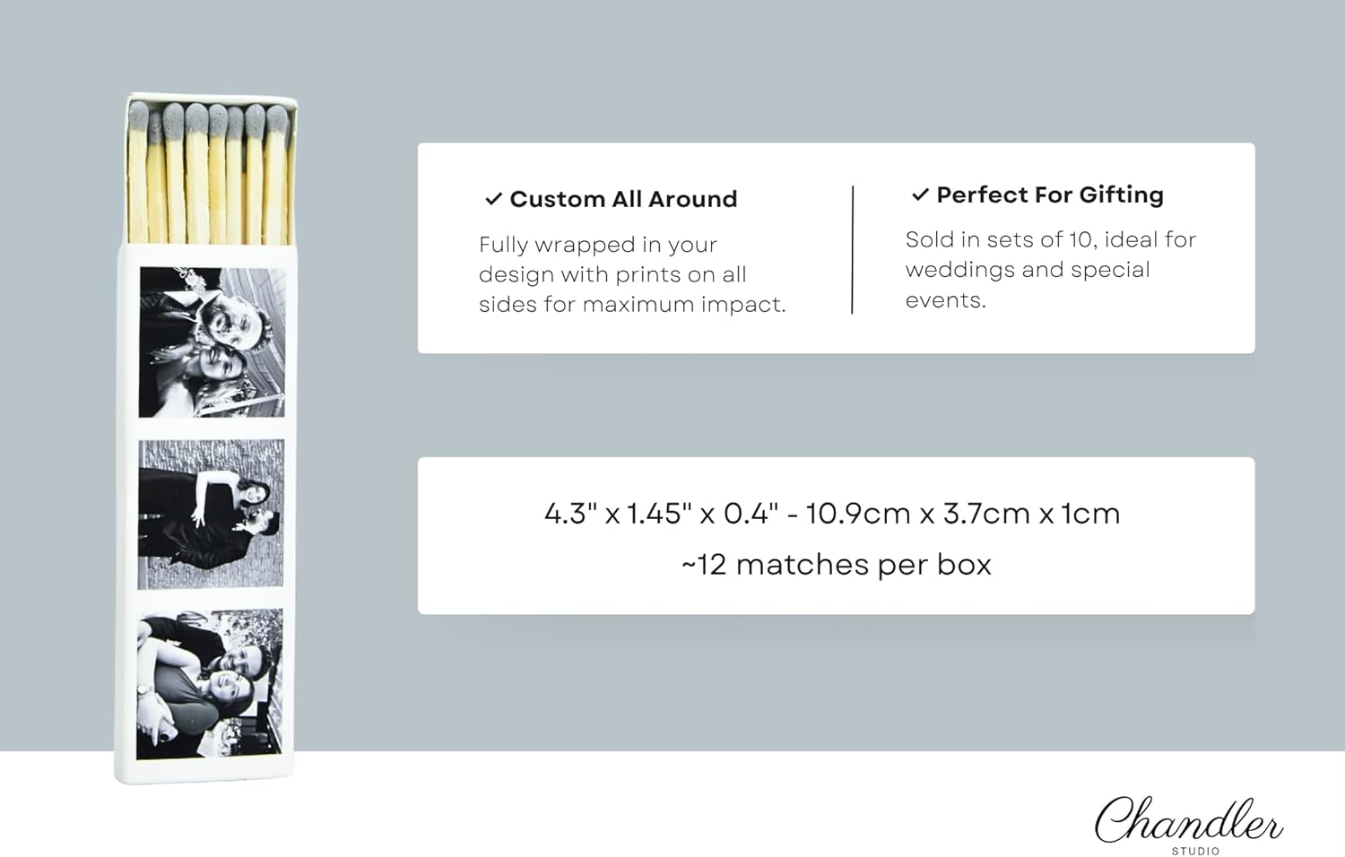 10 Boxes - Customized Matchboxes Colorful Tips (Wedding Design #5, 4" Matchboxes) (4" Matchsticks, Wedding Design #3)