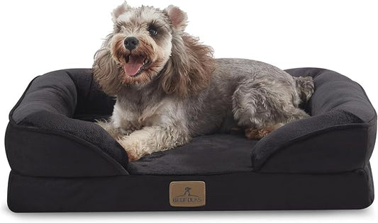 Bedfolks Orthopedic Dog Bed Extra Small, Waterproof Dog Sofa Bed for Small Dogs & Cats, Egg Foam Pet Couch Bed with Removable Washable Cover and Nonslip Bottom, Black-PawvioPets