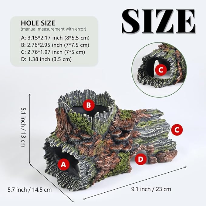 Aquarium Decorations Hollow Tree Trunk Fish Tank Accessories Stump Shelter for Betta Hideout Caves Driftwood for Aquarium Simulation Tree Decor with Holes-PawvioPets