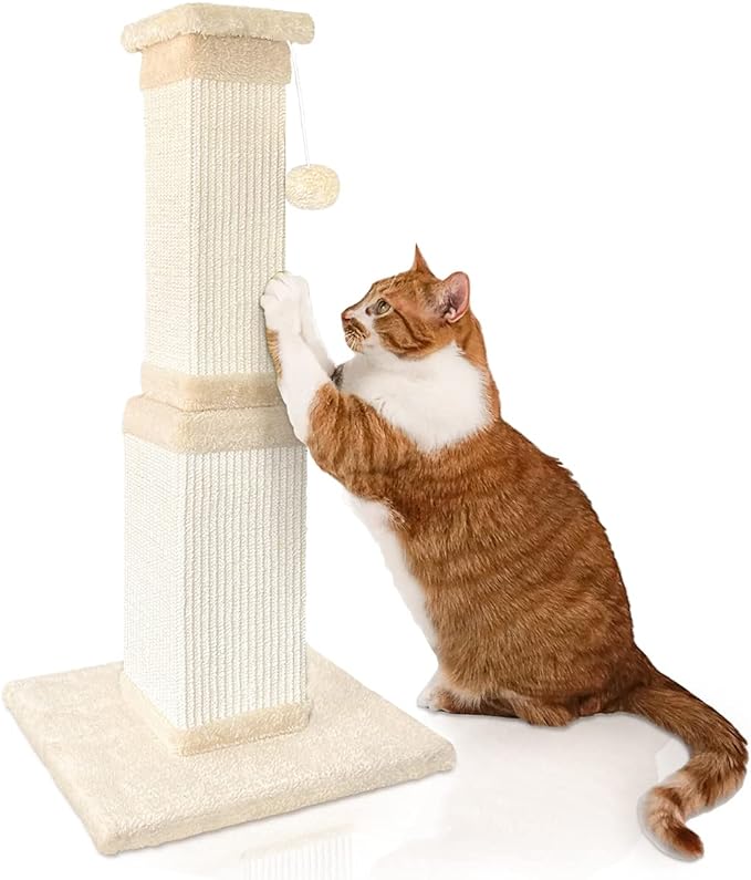 AGYM Cat Scratching Post, 32 Inch Cat Scratching Post for Large Cats, Scratching Posts for Indoor Cats Adults, Cat Scratch Post with Nature Sisal, Beige-PawvioPets