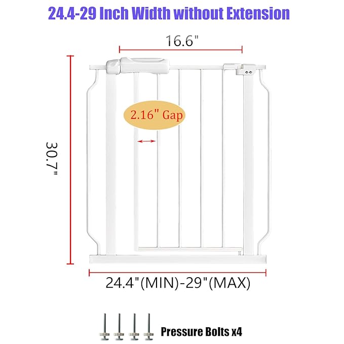 Narrow Baby Gate 24.02-29.13 Inch Wide Stairs Tension Pet Dog Gates Indoor for Doorways No Drilling Pressure Mounted Metal Pet Gates for Kids-PawvioPets
