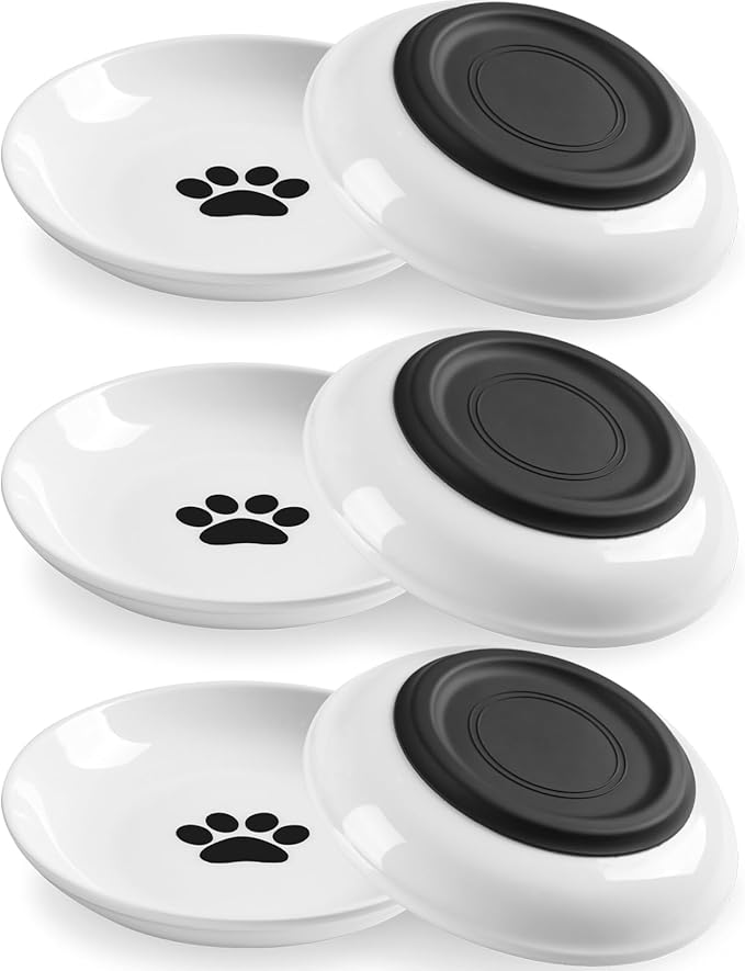 Cat Food Bowl,Healthy Ceramic Cat Bowls for Indoor Cats,Anti Whisker Fatigue Cats Dishes Set,Shallow Wide Kitten Plates for Food and Water,Non-Slip Silicone Bottom,6 Pack-PawvioPets