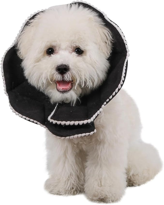 Adjustable Small Dog Cone,Soft Cat Recovery Cone Collar,Cute Cat Surgery Collar for Kitten,Puppy,Black,Medium-PawvioPets