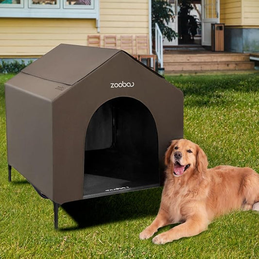42" 2-in-1 Dog House for Medium Dogs, Elevted Dog House Outdoor/Indoor, Puppy Shelter Outside,Water Resistant 600D PVC and Durable 2x1 Textilene Raised Dog Bed(Brown)-PawvioPets