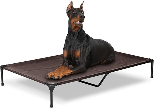 Elevated Dog Bed for Outdoor, XXL Raised Dog Cot Indestructible with Washable Mesh, Cooling Summer Pet Cot Chew Proof for Outside Camping Travel, 59"x36" Brown-PawvioPets