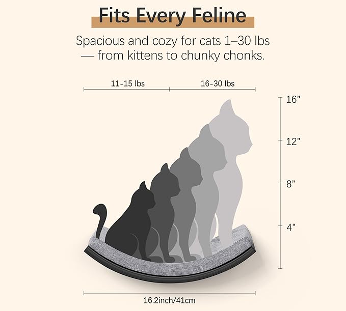 Curved Cat Wall Hammock Bed with Grey Foam Cushion – Floating Cat Wall Shelf Nest for Climbing, Sleeping & Lounging-PawvioPets