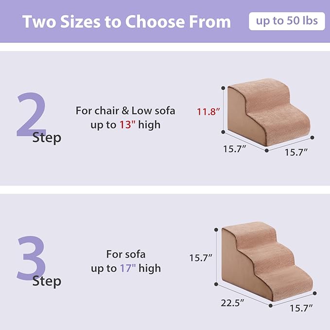 Dog Stairs for Small Dogs, 2-Steps Dog Ramp for Couch, Pet Stairs with Highly Supportive Foam and Non-Slip Bottom, Pet Steps for Cat & Doggie (High 11.8 Inch)-PawvioPets
