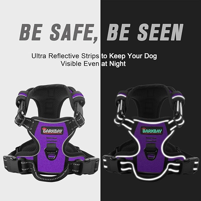 BARKBAY No Pull Dog Harness Front Clip Heavy Duty Reflective Easy Control Handle for Large Dog Walking(Purple,S)-PawvioPets