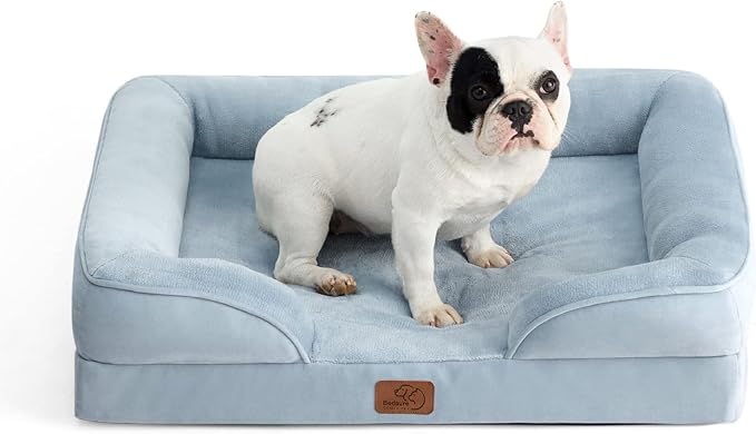 Bedsure Orthopedic Dog Bed for Medium Dogs - Waterproof, Supportive Foam Pet Couch Bed with Removable Washable Cover, Non-Skid Bottom, Light Blue-PawvioPets