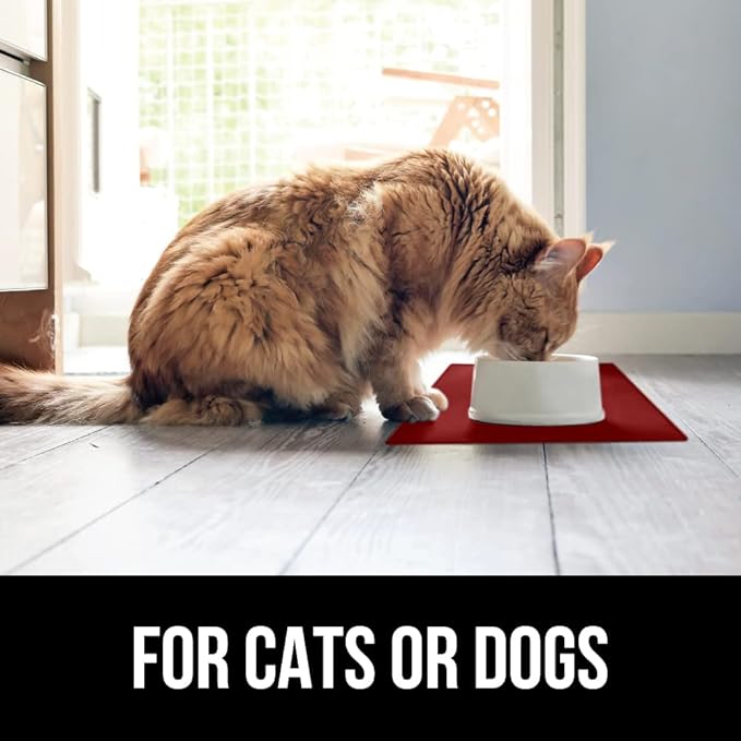 GORILLA GRIP 100% Waterproof Raised Edge BPA Free Silicone Pet Feeding Mat, Dog Cat Food Mats Contain Spills Protects Floors, Placemats for Cats and Dogs Water Bowl, Pets Accessories 23x15 Red-PawvioPets